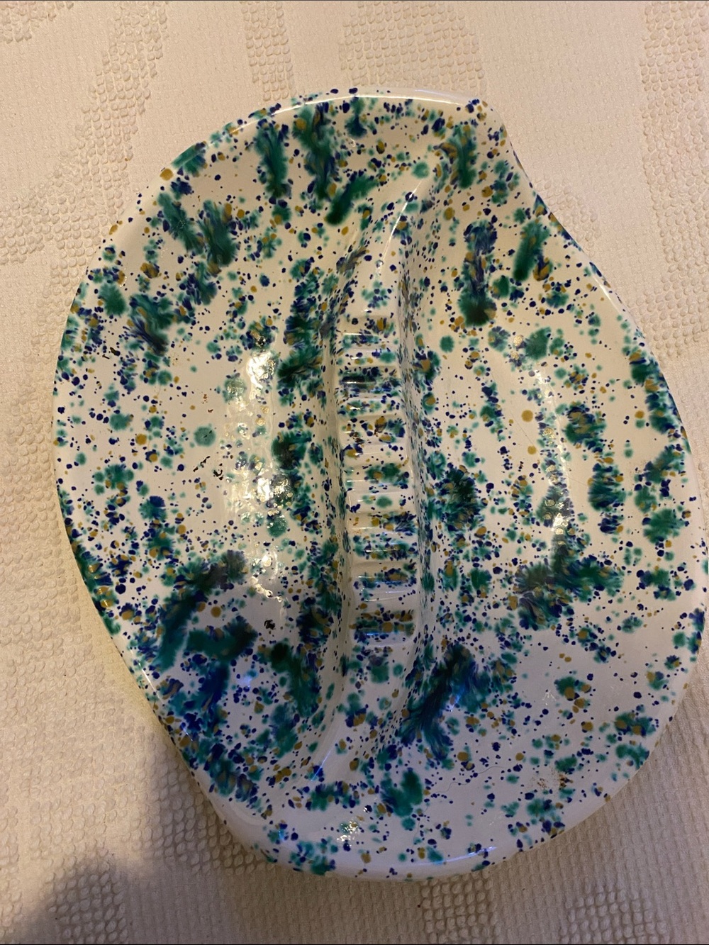 Speckled blue, green and gold vintage ashtray. No damage